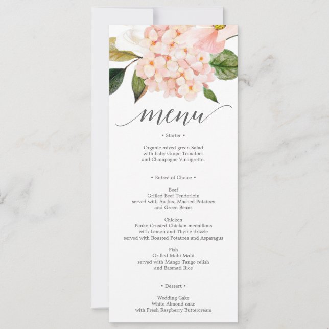 Invitation Menu Mariage ou menu Fête des mariées Blush Hydran (Devant)