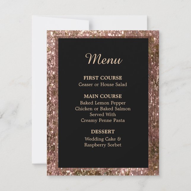 Invitation Menu Mariage Parties scintillant or rose (Devant)
