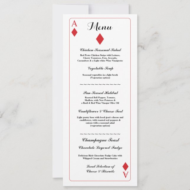 Invitation Menu Mariage Réception Diamant Playing Cards Ace (Devant)