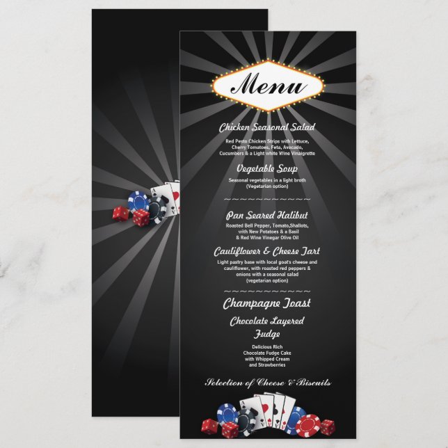 Invitation Menu Mariage Réception Las Vegas Casino Card (Devant / Derrière)