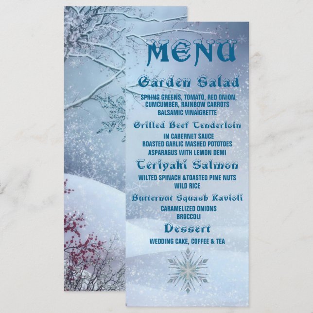 Invitation Menu Mariage Winter Wonderland (Devant / Derrière)