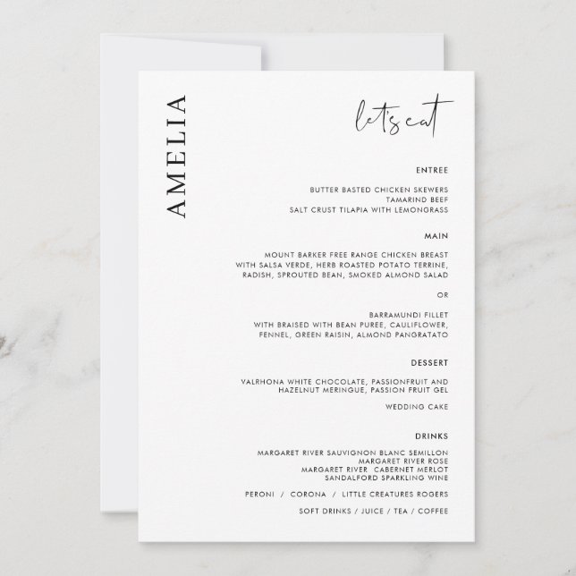 Invitation Menu minimaliste moderne avec nom (Devant)