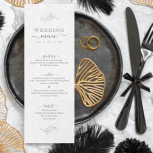 Invitation Menu minimaliste noir sur motif cachemire blanc