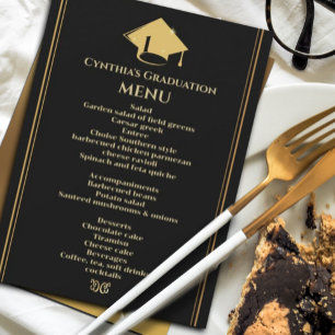 Invitation Menu Moderne Black Gold Graduation