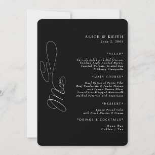 Invitation Menu Noir Élégant Mariage Arrondi