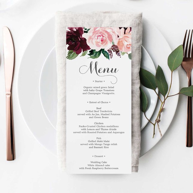 Invitation Menu ou menu Fête des mariées Mariage de Bourgogne (Créateur téléchargé)