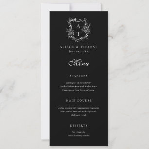 Invitation Menu plat de mariage à monogramme à crête florale