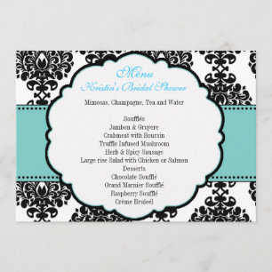 Invitation Menu pour les Damas de Fête de l'mariée bleue