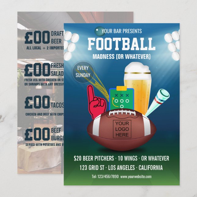 Invitation Menu Promo de l'événement de football à la barre a (Devant / Derrière)