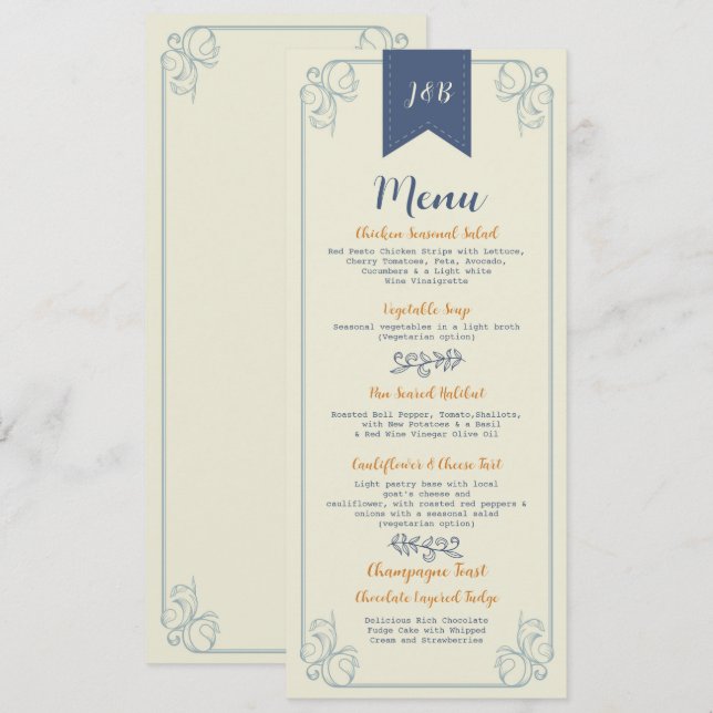 Invitation Menu Réception de Mariage Bibliothèque Rustique li (Devant / Derrière)