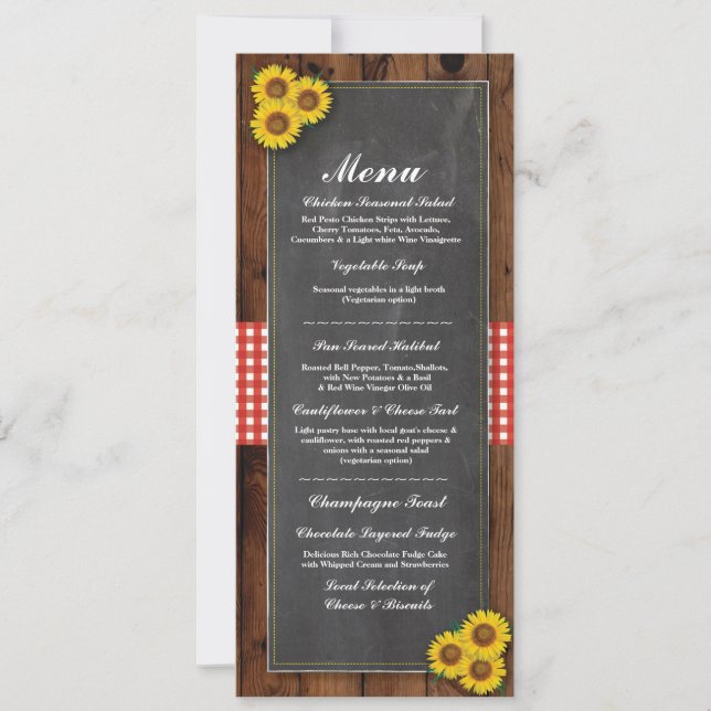Invitation Menu Réception de mariage Rustique Rouge Chalk Cha (Devant)