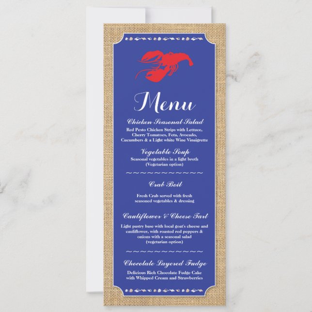 Invitation Menu Réception Mariage Crawfish Boil Lobster Beach (Devant)