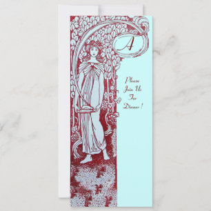 Invitation MENU RESTAURANT MONOGRAMME Bleu Marron Dîner, Brun