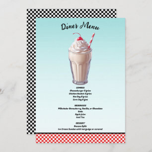 Invitation Menu Retro Diner Milkshake Ice Cree Party Menu