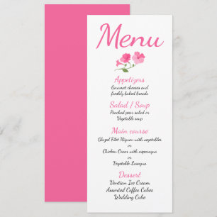 Invitation Menu Rose Floral Fuchsia Fleur Mariage / Fête