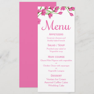 Invitation Menu Rose Floral Fuchsia Fleur Mariage / Fête