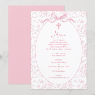 Invitation Menu rose toile