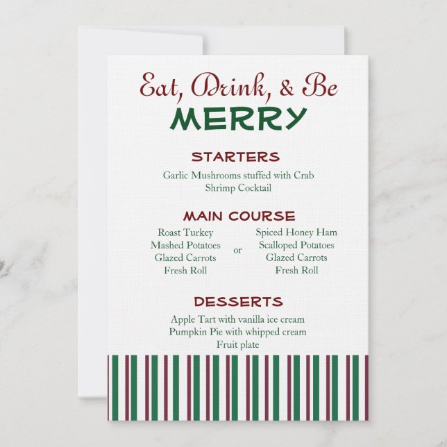 Invitation Menu rouge et vert de Noël (Devant)