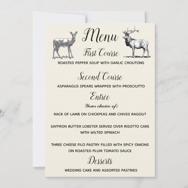 Invitation Menu Rustique Design de cerfs de bois (Devant)