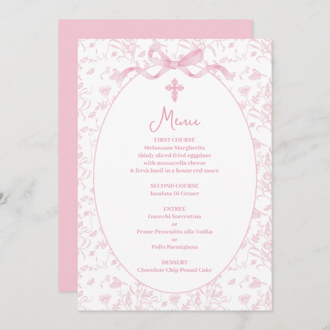 Invitation Menu toile rose (Devant / Derrière)