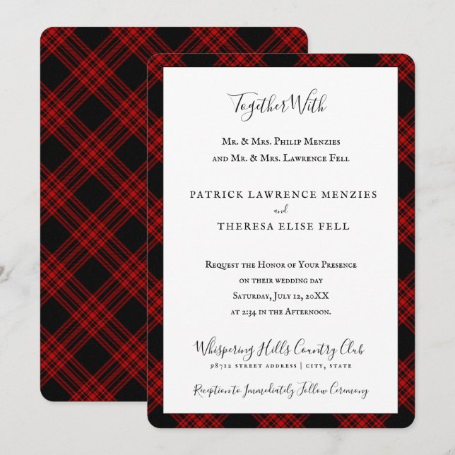 Invitation Menzies Chasse Clan Tartan Scottish Plaid (Devant / Derrière)
