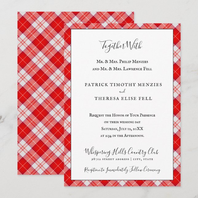 Invitation Menzies Red Clan Tartan Scottish Plaid (Devant / Derrière)