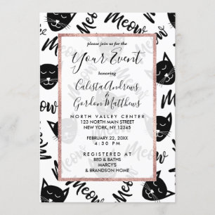 Invitation Meow Simple moderne Black White Chats Typographie