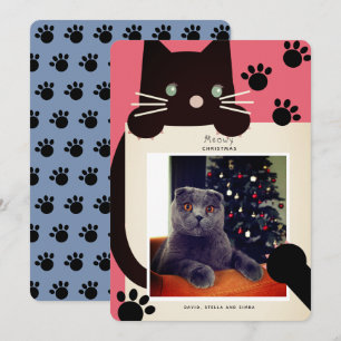 Invitation Meowy Christmas Black Cat Red Photo Holiday Card