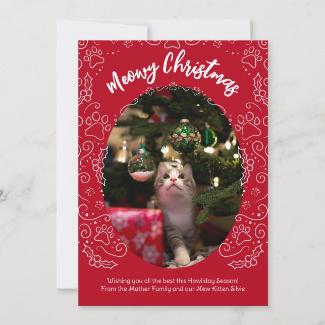 Invitation Meowy Christmas Cat Pet Christmas Card (Devant)