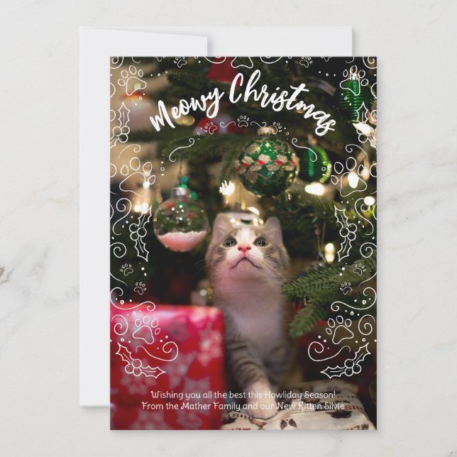 Invitation Meowy Christmas Cat Pet Photo Christmas Card (Devant)