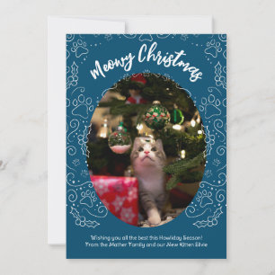 Invitation Meowy Christmas Chat Pet Christmas Card Bleu foncé