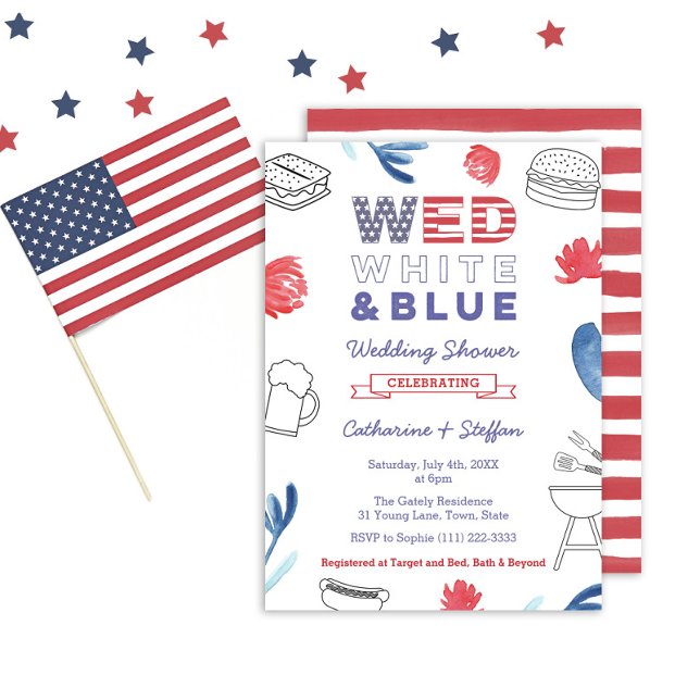 Invitation Mer Blanc BBQ Couples Douche Répétition Dîner (A Wed White And Blue BBQ Couples Wedding Shower Invitation)