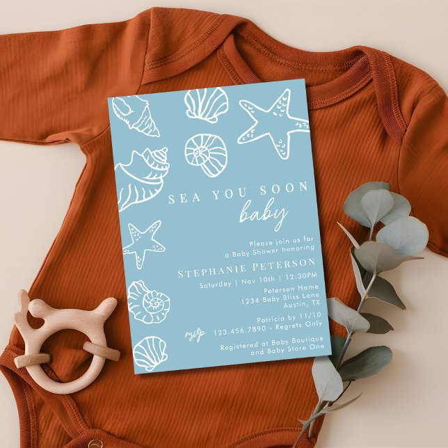 Invitation Mer Bleue Dusty Vous Bientôt Baby shower Plage Côt (Créateur téléchargé)