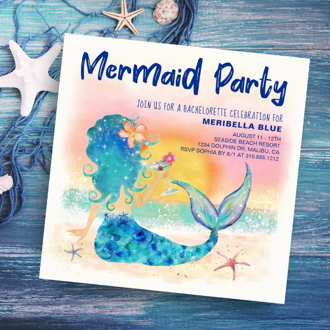 Invitation Mer de Mermaid | Tropical Beach Bachelorette Party (Créateur téléchargé)
