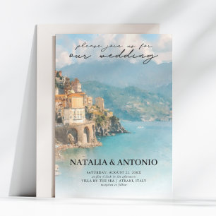 Invitation Mer d'Italie   Mariage d'aquarelle de la côte amal