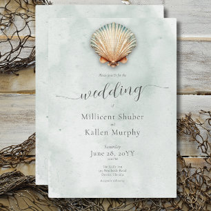 Invitation Mer Moderne de Coquillages Aqua Mariage