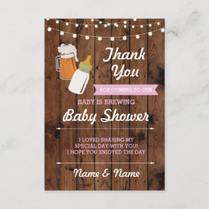 Invitation Merci Baby shower bière brasser fille rose
