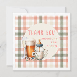 Invitation Merci Bière et Bouteilles Baby shower Sage Peach