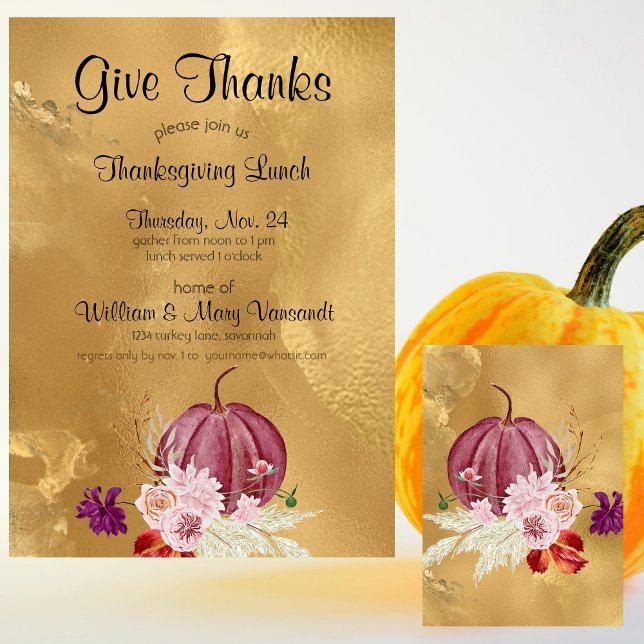 Invitation Merci Citrouille Floral Thanksgiving Déjeuner (Créateur téléchargé)