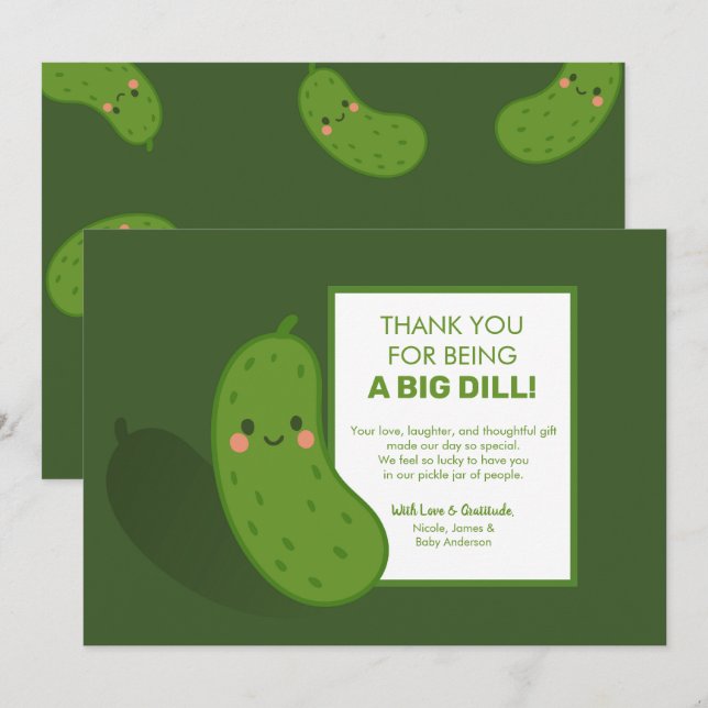 Invitation Merci de Baby shower de  de chiche vert Big Dill (Devant / Derrière)