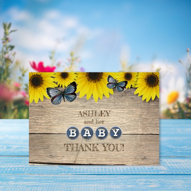 Invitation Merci de Baby shower de tournesol rustique (Créateur téléchargé)