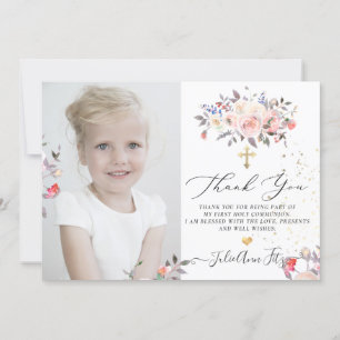 Invitation Merci de communion Rose Pastel
