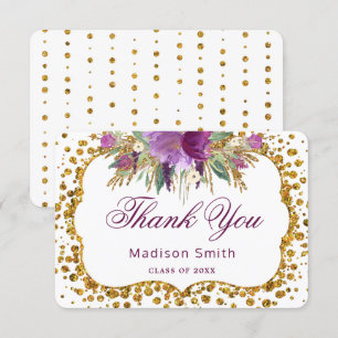 Invitation Merci de diplôme Floral Gold Parties scintillant C