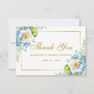 Invitation Merci de Fête des mariées en or bleu Floral G