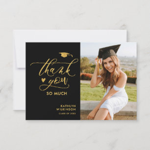 Invitation Merci de graduation Black Elegant Gold Script