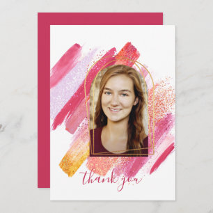 Invitation Merci de graduation moderne rose & or Arché Inv