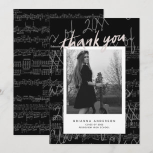 Invitation Merci de graduation photo noire du script de musiq