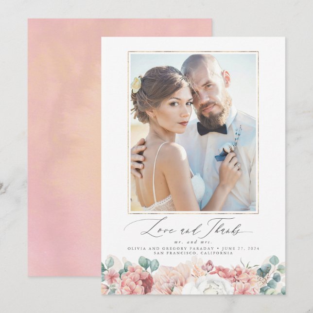 Invitation Merci de Mariage de couleur rose pâle (Devant / Derrière)