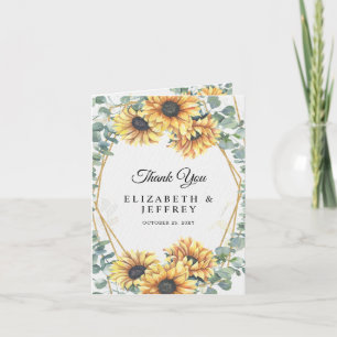 Invitation Merci de Mariage d'or géométrique tournesol