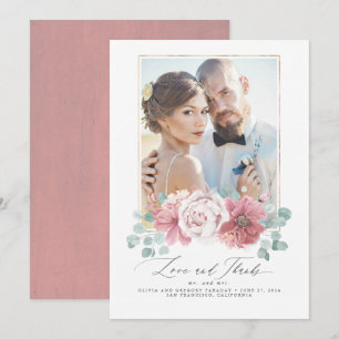 Invitation Merci de Mariage rose poussiéreux